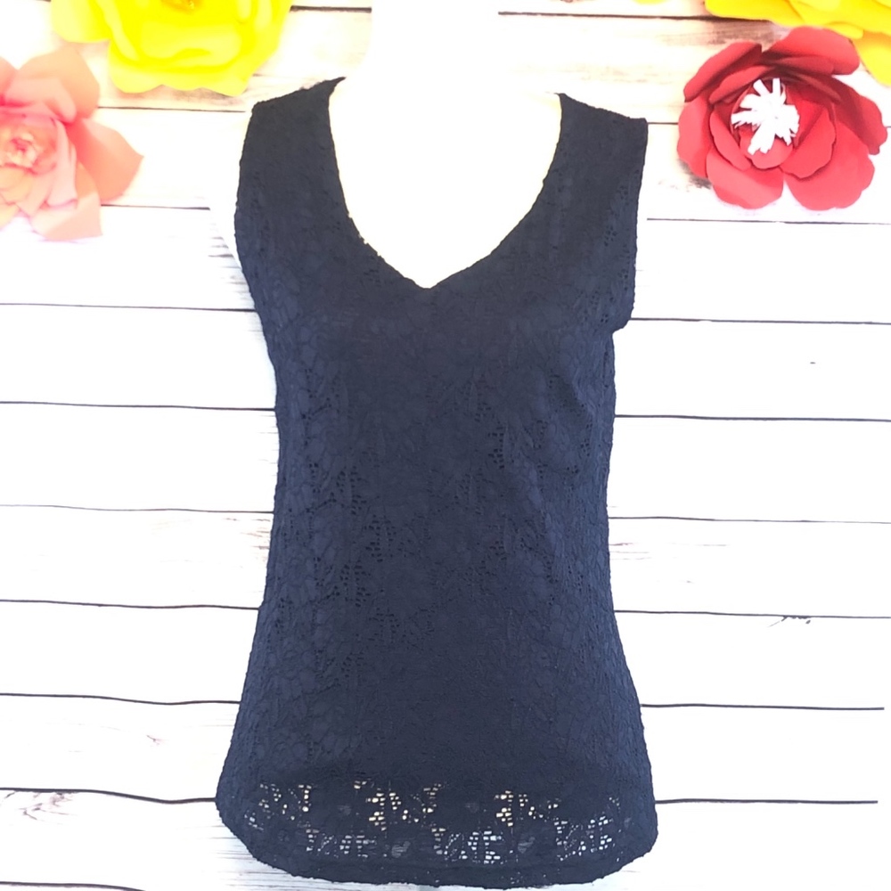 CROFT&BARROW LACE NAVY SLEEVELESS WOMEN BLOUSE S